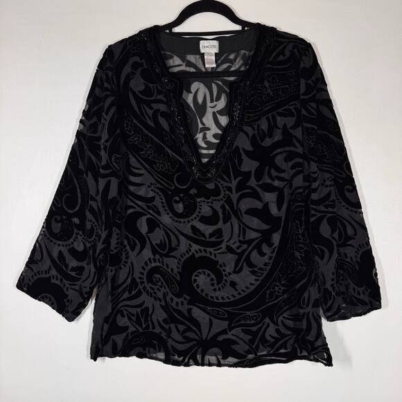 Chico's Black and Gray Tunic Top - Picture 1 of 8